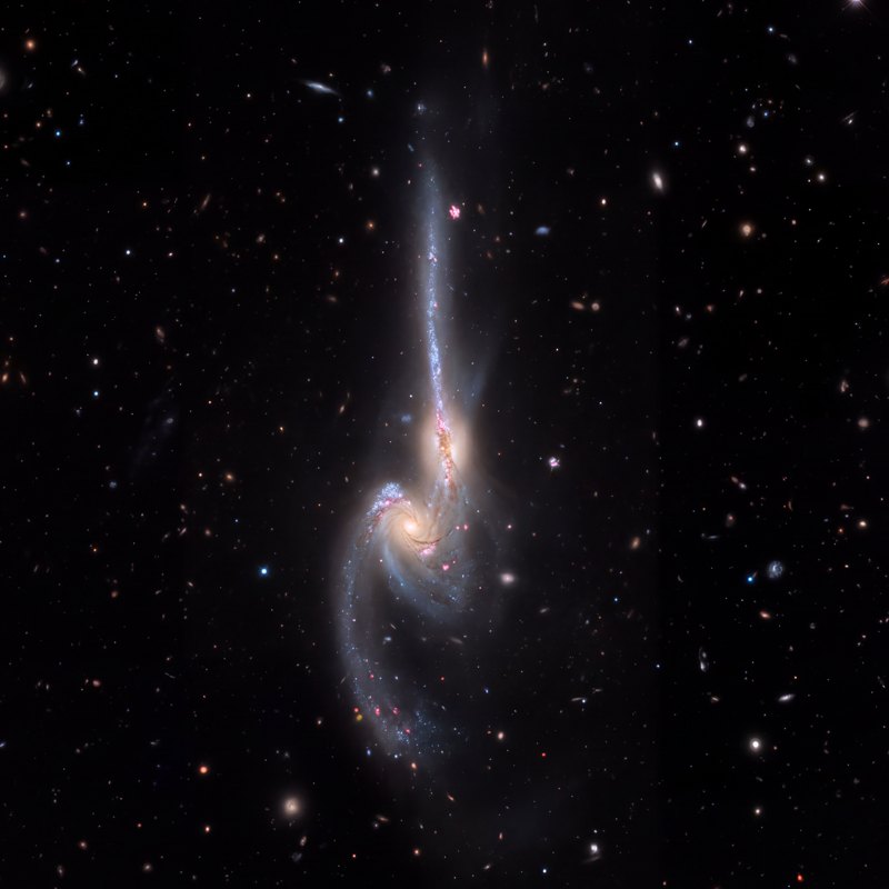 Mice Galaxies (NGC 4676A), telescope photograph finished for print