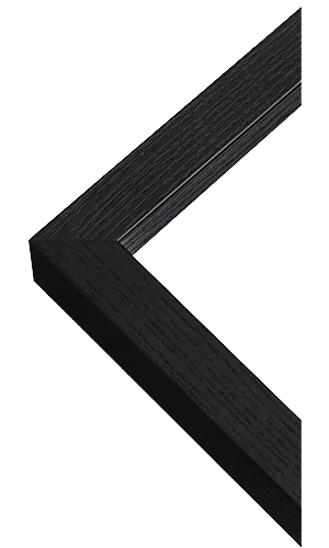Photograph of the black wood frame corner and mitred joint