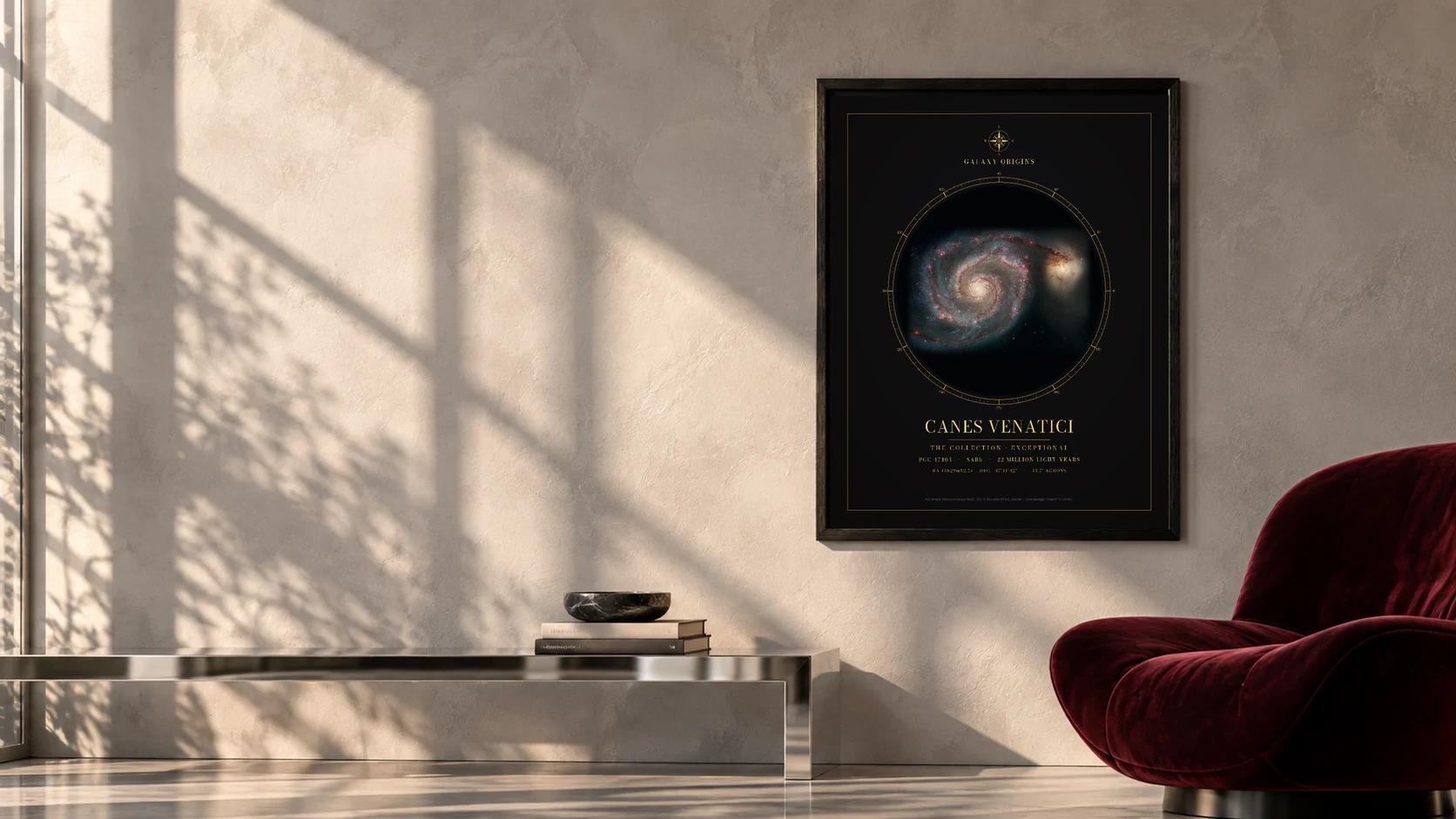 Framed Whirlpool artwork in a room, product visualisation